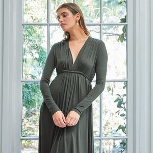 Rachel Pally Olive Green V-Neck Long Sleeve Maxi Dress